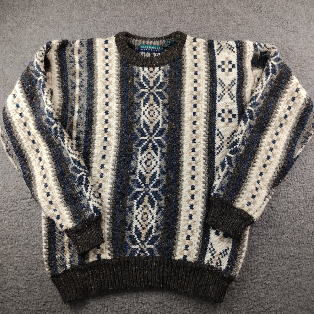 VTG Claybrooke Outdoors Mens Large Wool Blend Fair Isle Nordic Crewneck Sweater
